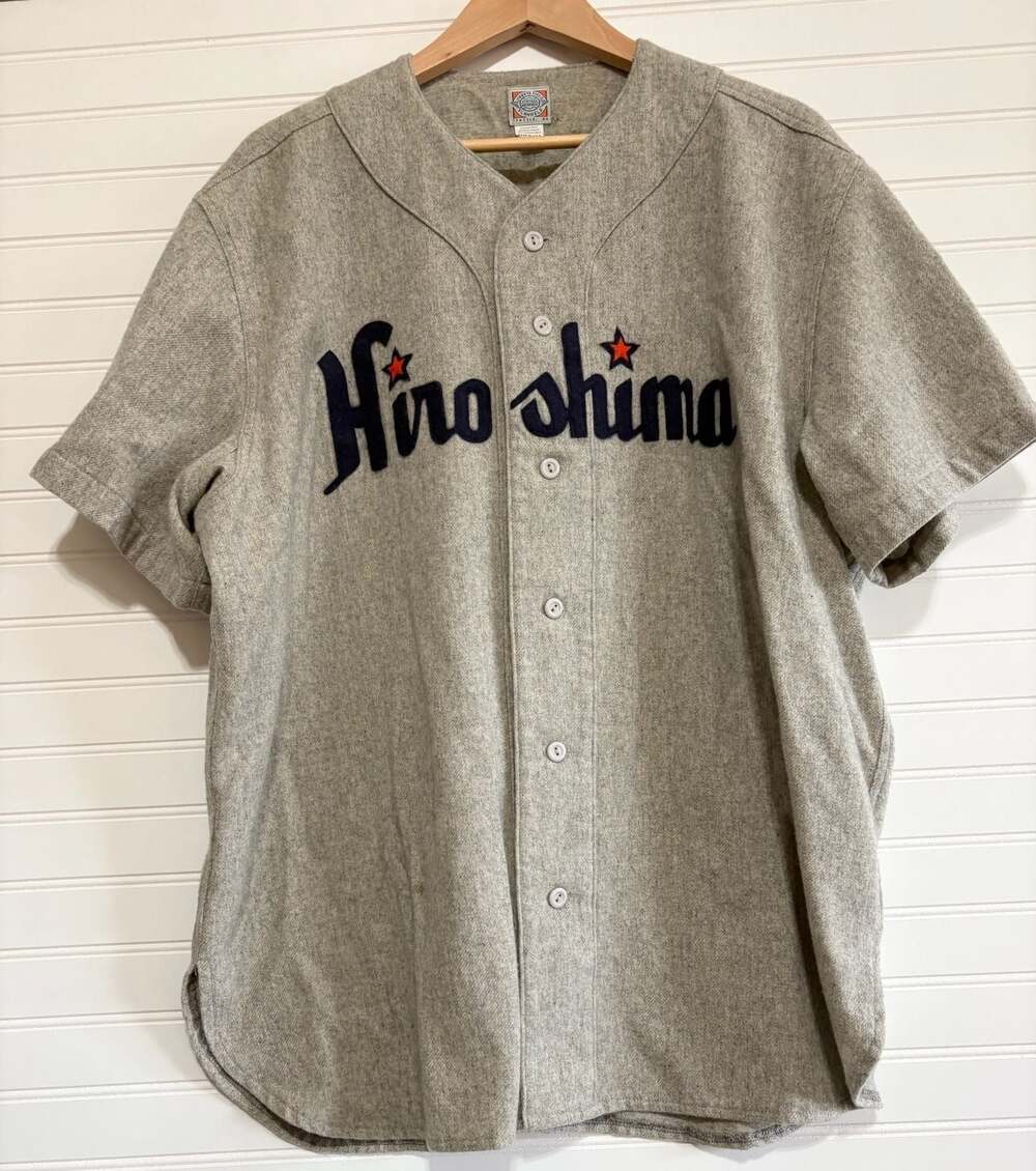 Ebbets Field Flannels Hiroshima Baseball Jersey Gray Wool Size XXL